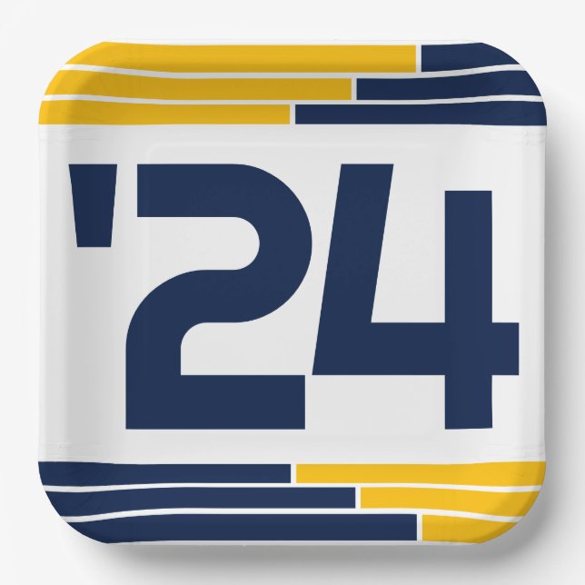 Plato De Papel Clase Navy & Gold Bars de '24 Graduado (Anverso)