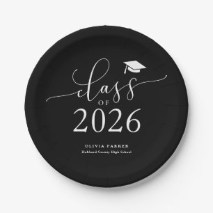 Plato De Papel Clase Negra del Partido de Graduación 2025