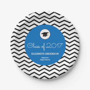 Plato De Papel Clase Personalizada de 2026 Chevron Azul Graduado