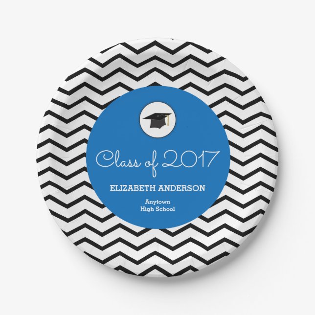 Plato De Papel Clase personalizada de Chevron Blue Grad 2025 (Anverso)