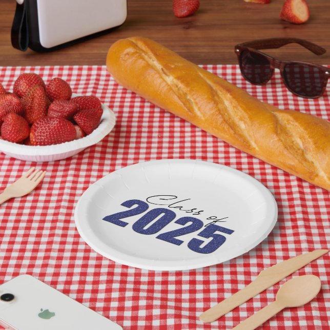 Plato De Papel Clase Purpurina azul de la Marina de 2025 (Picnic)