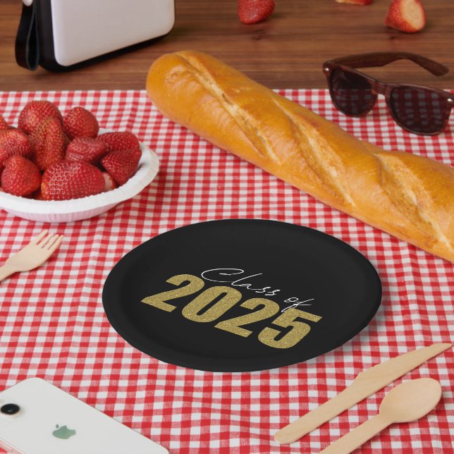 Plato De Papel Clase Purpurina de oro de 2025 (Picnic)