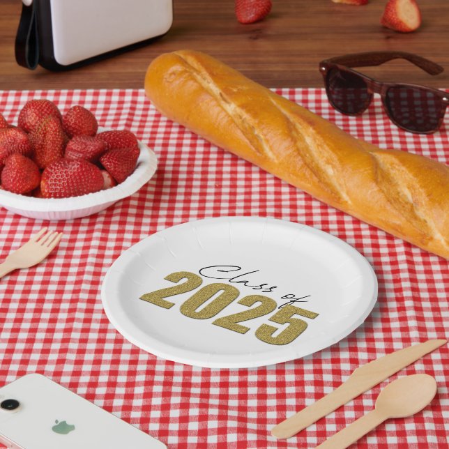 Plato De Papel Clase Purpurina de oro de 2025 (Picnic)