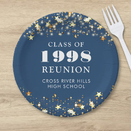 Plato De Papel Clase Reunion Blue Gold Stars Personalizado