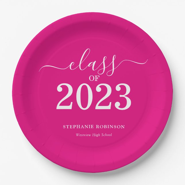 Plato De Papel Clase rosa del Partido de Graduación 2023 (Anverso)