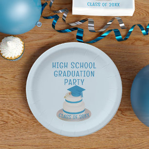 Plato De Papel Clase secundaria de partido de graduación Azul p