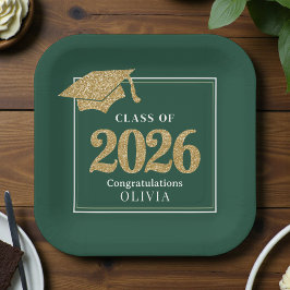 Plato De Papel Clase Verde y Dorado 2026