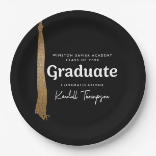 Plato De Papel Clase Year School graduado tassel de oro negro