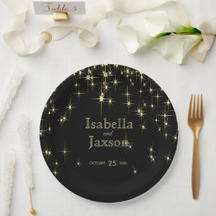 Plato De Papel Clásicas estrellas de color negro y oro