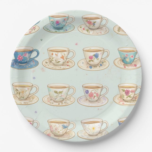 Plato De Papel Clásicas Teacups Florales Vintage (Anverso)