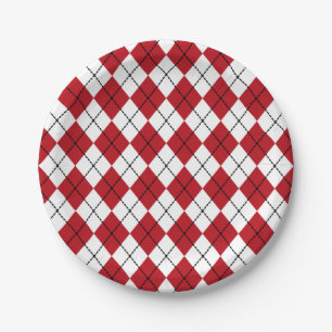 Plato De Papel Clásico Argyle Rojo Barbacoa Pícnic Verano