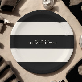 Plato De Papel Clásico Black and Ecru Stripes Bridal Shower