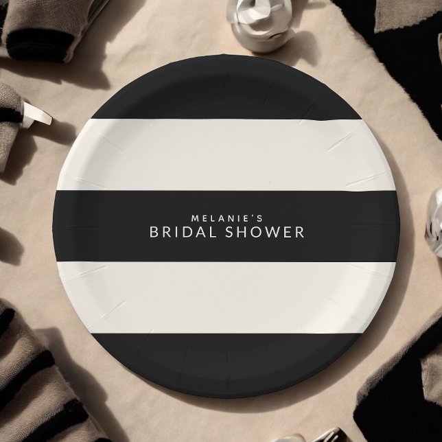 Plato De Papel Clásico Black and Ecru Stripes Bridal Shower (Subido por el creador)