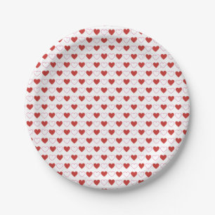 Plato De Papel Clásico Chic Cute Corazones de Amor Rojo Rosa Blan