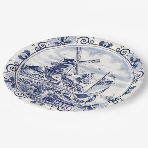 Plato De Papel Clásico Chic Vintage Molino de Viento Holandés Del
