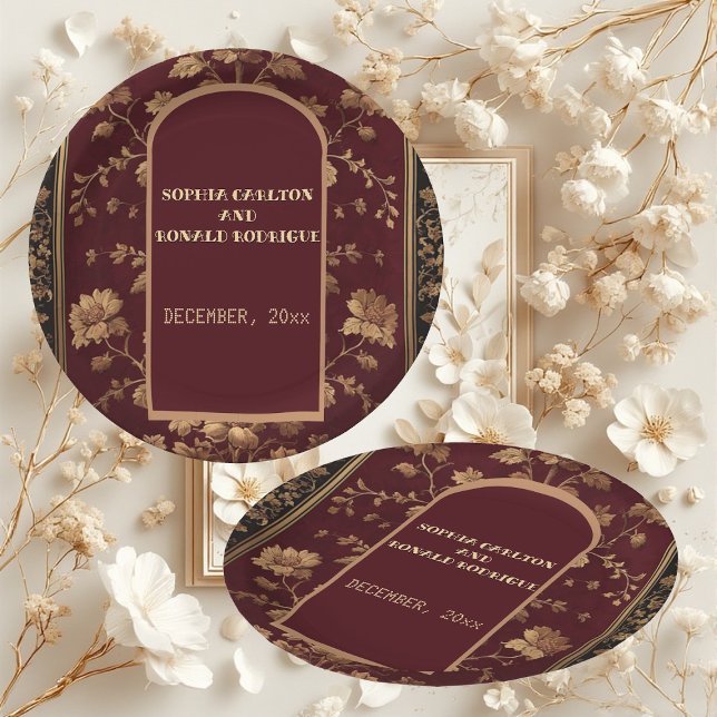 Plato De Papel Clásico Chinoiserie Navidad Tradicional Boda (Classic Christmas Chinoiserie Traditional Wedding Paper Plates)