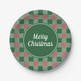 Plato De Papel Clásico Cuadro Verde Feliz Navidad