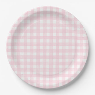 Plato De Papel Clásico Cuadros Rosa