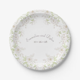 Plato De Papel Clásico de Bodas de Rosa Blanca