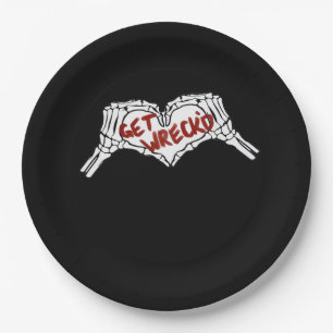 Plato De Papel Clásico de corazón de mano de esqueleto arruinado