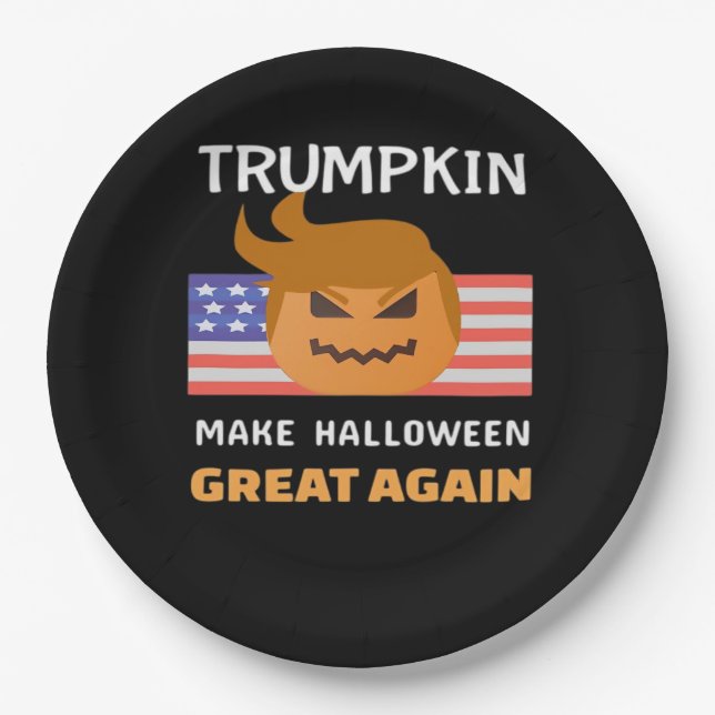 Plato De Papel Clásico de Trumpkin de Halloween (Anverso)