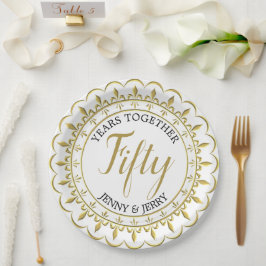 Plato de papel clásico dorado y negro para anivers