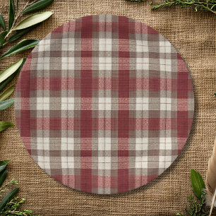 Plato De Papel Clásico Estampado de Cuadros Marrón Marfil Rojo Óx