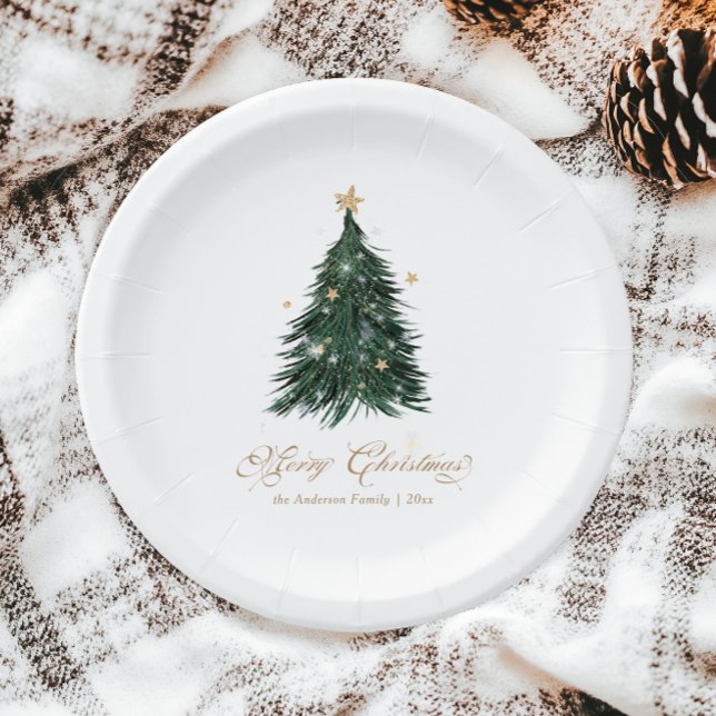 Plato De Papel Clásico Evergreen de Navidad  (Subido por el creador)
