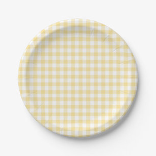 Plato De Papel Clásico Gingham Amarillo Canario
