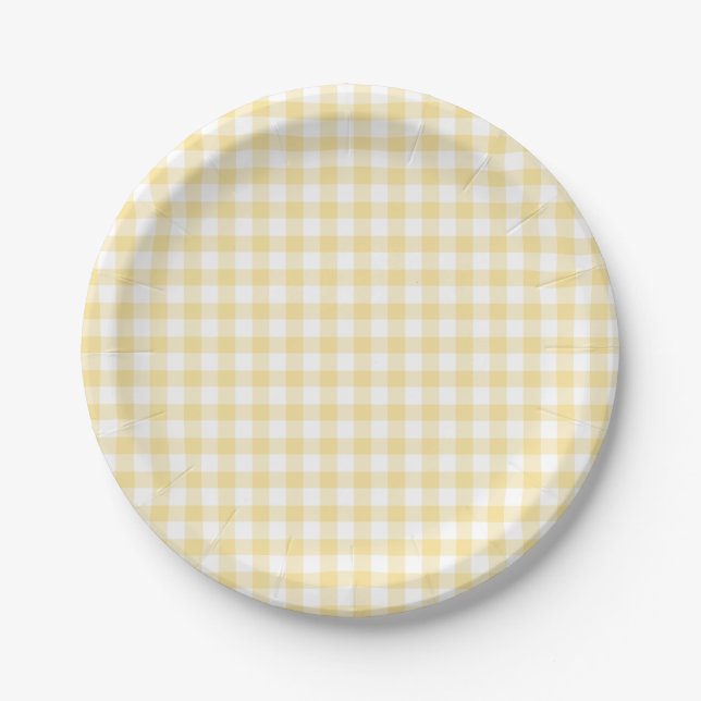 Plato De Papel Clásico Gingham Amarillo Canario (Anverso)