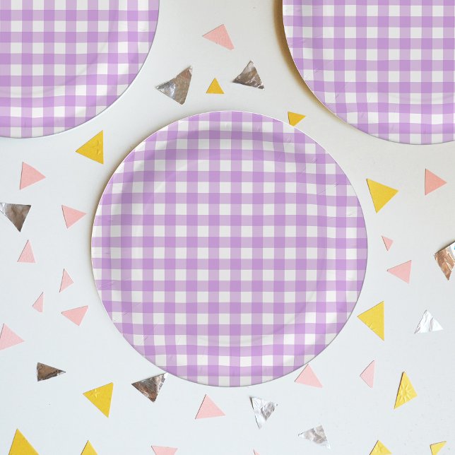 Plato De Papel Clásico Gingham Check Plaid Pattern Lilac (Subido por el creador)