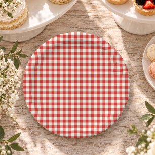 Plato De Papel Clásico Gingham Rojo Fiesta Granja