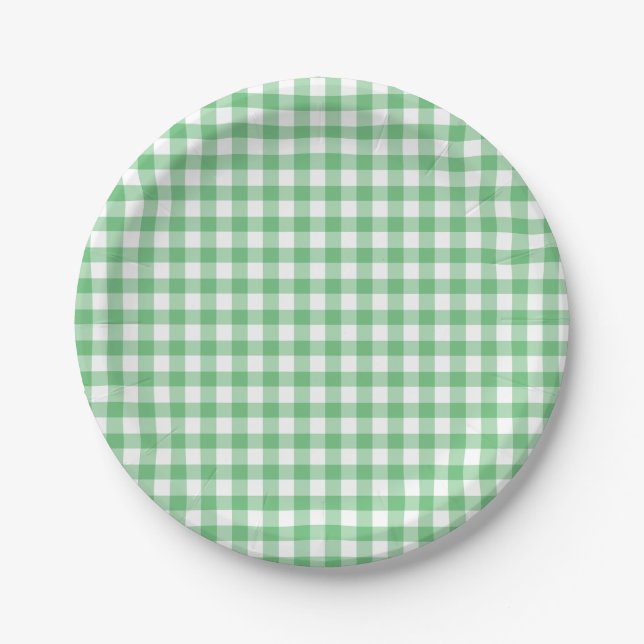 Plato De Papel Clásico Gingham Summer Green (Anverso)