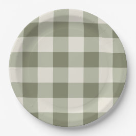 Plato De Papel Clásico Green Farmhouse Gingham Style Napkins
