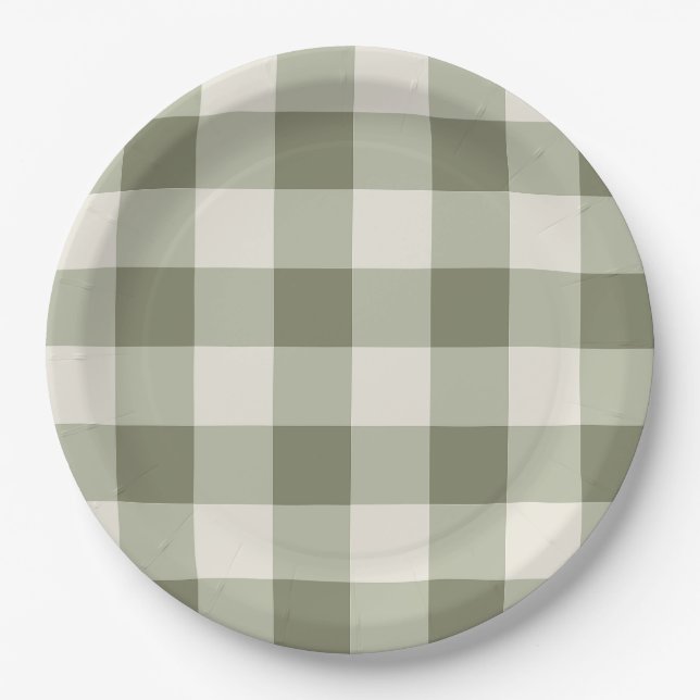 Plato De Papel Clásico Green Farmhouse Gingham Style Napkins (Anverso)