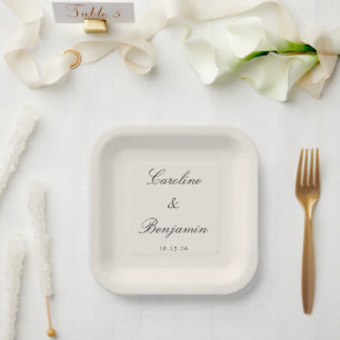 Plato De Papel Clásico Guión de Marfil Elegant Wedant Nombre pers