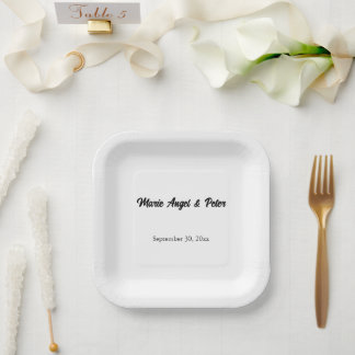 Plato De Papel Clásico Minimalista Boda Cuadrado Negro y Blanco