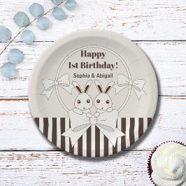 Plato De Papel Clásico Moderno Chica de conejito gemelo lindo