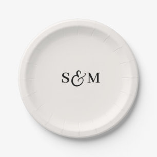 Plato De Papel Clásico Monograma Ampersand Boda Marfil