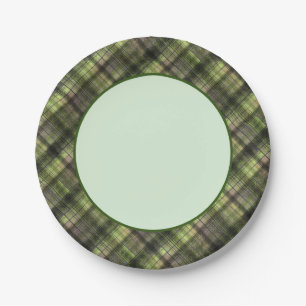 Plato De Papel Clásico negro azeroso verde escocés revestido