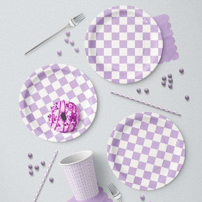 Plato De Papel Clásico picnic de gingham lila (Subido por el creador)