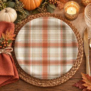 Plato De Papel Clásico Plaid Otoño Rústico Caída Marrón Crema