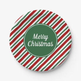 Plato De Papel Clásico Red Green Strips Feliz Navidad
