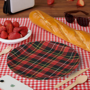 Plato De Papel Clásico Rojo Amarillo Blanco Tartán Strips