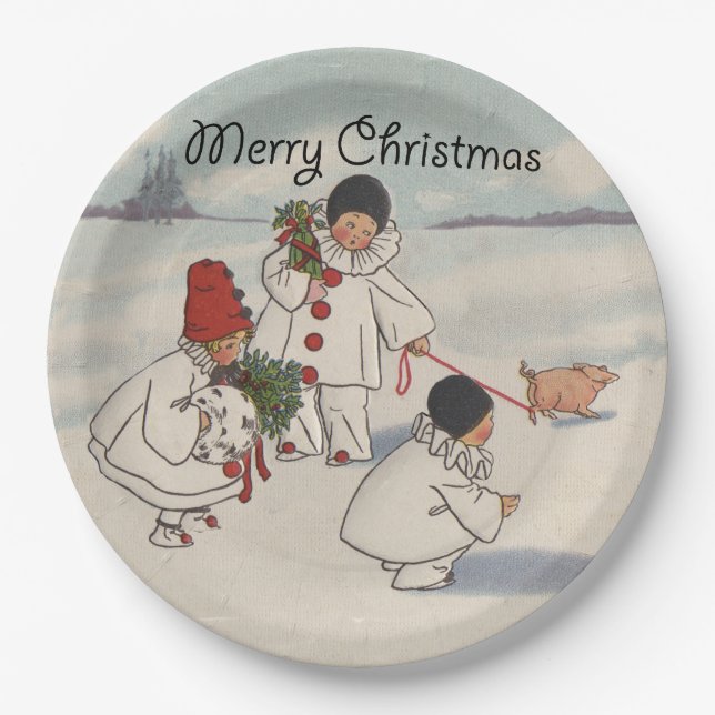 Plato De Papel Clásico Vintage Christmas Snow Child (Anverso)