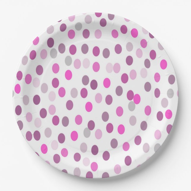 Plato De Papel Clásicos puntos de polka rosa en blanco (Anverso)