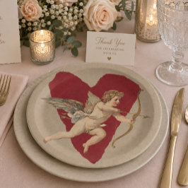 Plato De Papel Clásicos románticos atrevidos Corazón rojo Ángel A