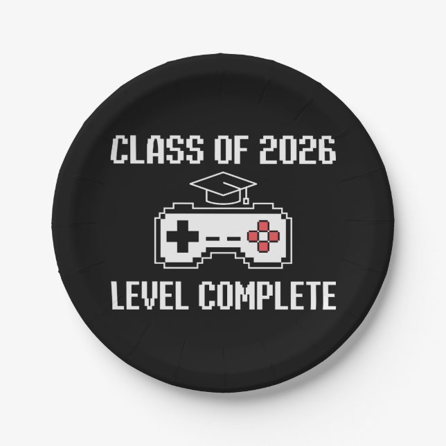 Plato De Papel Class Of 2026 Level Complete Gaming Graduation (Anverso)
