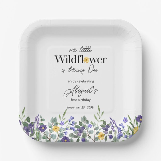 Plato De Papel Classic Blue Our Little Wildflower 1st Birthday (Anverso)