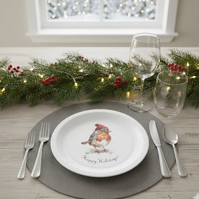 Plato De Papel Classic Christmas Robin, custom  (Subido por el creador)